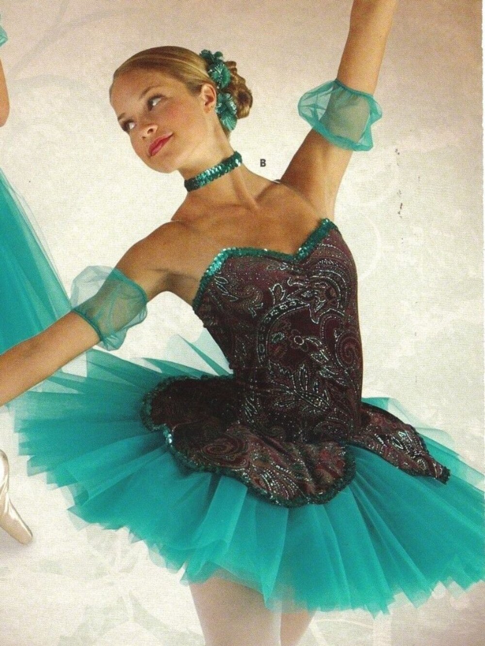 BALLET COSTUME GLITTERED Expresso jade organdy attachd tutu peplum Ladies XL